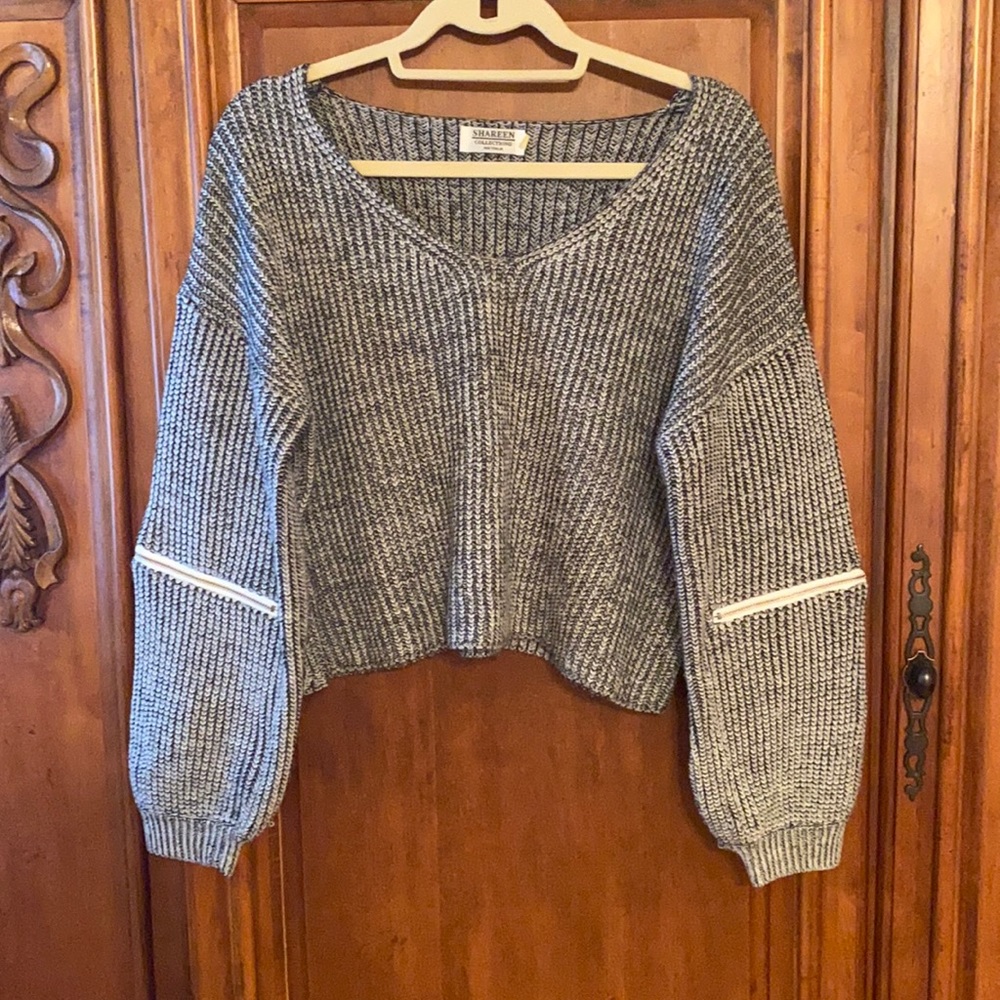 black and white cable knit sweater